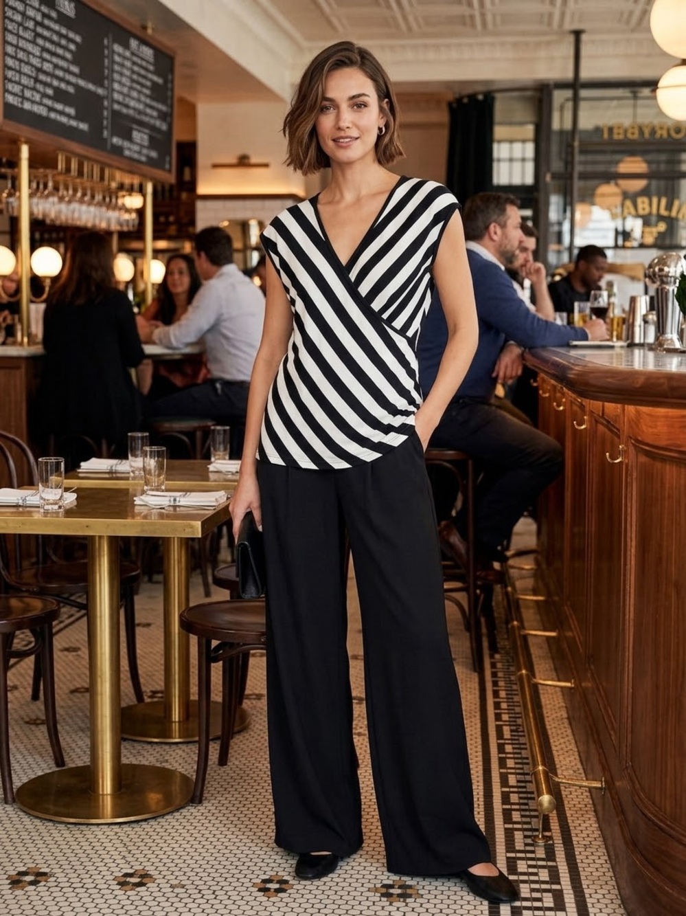 Ralph Lauren size XL Black/White Stripe Wrap Top